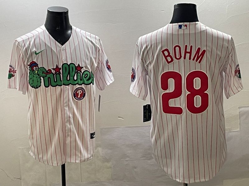 Men Philadelphia Phillies #28 Bohm White Stripe Three generations Joint Name Game 2025 Nike MLB Jersey style 5->philadelphia phillies->MLB Jersey
